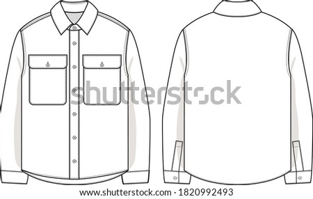 oversized shirt with pockets, technical drawing