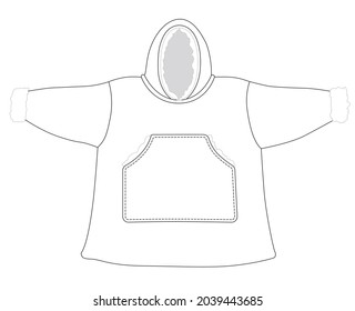 OVERSIZED SNUGGLE HOODIE FLAT CAD TEMPLATE LINE WORK