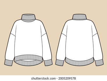Oversized sweater technical fashion illustration long sleeves, stand collar.