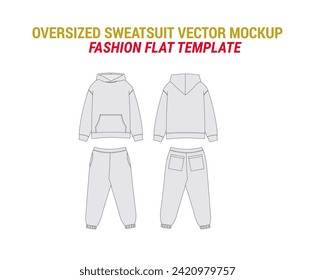 Oversized Sweatsuit Vector Mockup Vector Sketch of Hoodie Sweatpants Joggers with Pockets Tracksuit Mockup with Pajamas Joggers Technical Drawing svg