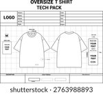 Oversized T Shirt Tech Pack Template Vector, Apparel Specification Sheet, Clothing Size Chart Design
