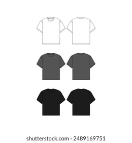 Oversized Tee Shirt Technical Fashion Illustration Vector Tee Shirt Mockup Template Front and Back Oversized T-Shirt Flat Sketch Technical Drawing Vector Illustration Unisex Blank Oversized Tee Shirt