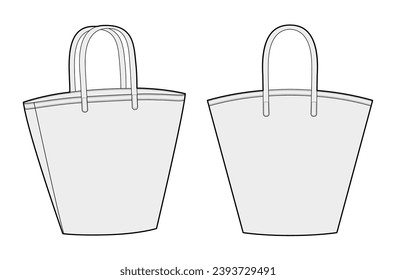 Oversized Trapezoid Tote Market Bag basket shape silhouette. Fashion accessory technical illustration. Vector satchel front 3-4 view for Men, women unisex style, flat handbag CAD mockup sketch outline