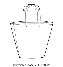 Oversized Trapezoid Tote Market basket shape silhouette bag. Fashion accessory technical illustration. Vector satchel front 3-4 view for Men, women style, flat handbag CAD mockup outline isolated