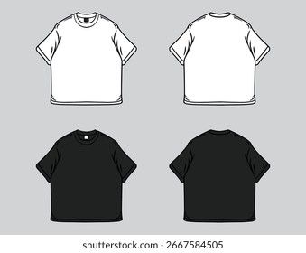 Oversized T-shirt Mockup – Front and Back Blank Vector Illustration