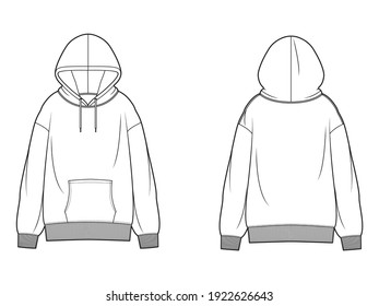 Oversized Unisex Hoodie CAD Technical Drawing Tech Pack