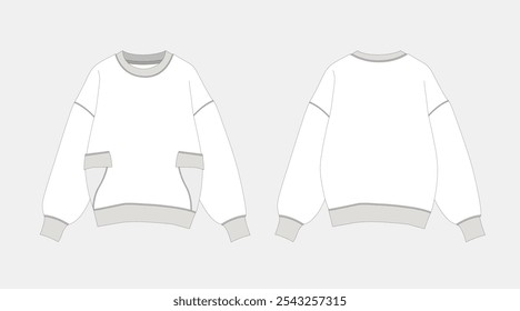 Oversized unisex sweatshirt front and back view fashion vector CAD mockup. T-shirt mockup template. Jersey or fabric sweatshirt illustration