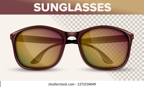 Oversized Wayfarer Sunglasses, Trendy Vector 3D Shades. Folded Sunglasses With Plastic Frame Isolated Clipart. Eyewear Front View On Transparent Background. Accessories Realistic Illustration