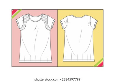 OVERSIZED WOMEN ROUND NECK T SHIRT SHORT SLEEVE SKETCH FASHION TEMPLATE TECHNICAL DRAWING ILLUSTRATION