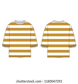 Oversized Yellow mustard color striped T-shirt template using for fashion cloth design and accessories for designer to make mock up or blue print in company.