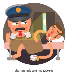 Oversleeping habits inspector checking up your temptations. 
Snoozing your alarm clock again and risk losing your life!