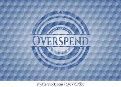 Overspend blue badge with geometric pattern background. Vector Illustration. Detailed.