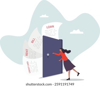 Overspend causing debt problem, financial failure or mistake, mortgage loan risk, bankrupt or credit score trouble.business concept.flat character.