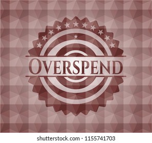 Overspend red emblem with geometric pattern background. Seamless.