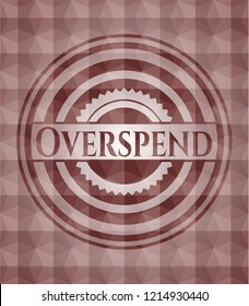 Overspend red seamless emblem with geometric pattern.