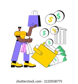 Overspending abstract concept vector illustration. Budget planning, money management, overspending cash, addiction, financial stress cause, spending beyond the income problem abstract metaphor.