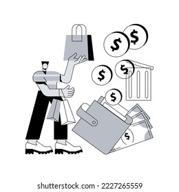 Overspending abstract concept vector illustration. Budget planning, money management, overspending cash, addiction, financial stress cause, spending beyond the income problem abstract metaphor.