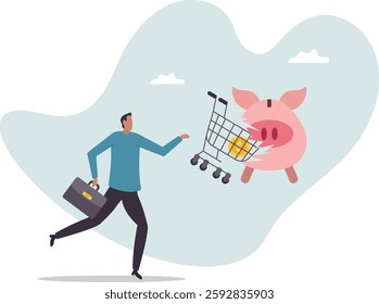 Overspending on shopping online causing debt, poverty, losing money or impact savings, over budget or financial failure .business concept.flat character.
