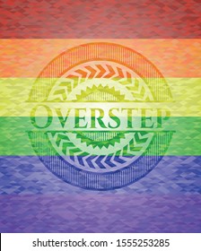 Overstep emblem on mosaic background with the colors of the LGBT flag