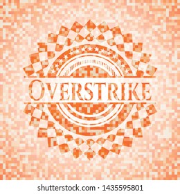 Overstrike orange tile background illustration. Square geometric mosaic seamless pattern with emblem inside.