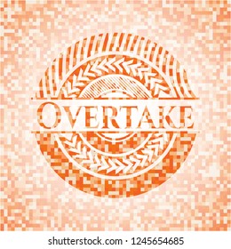 Overtake abstract orange mosaic emblem with background