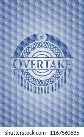 Overtake blue hexagon badge.