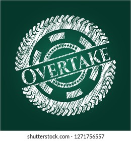 Overtake chalkboard emblem on black board