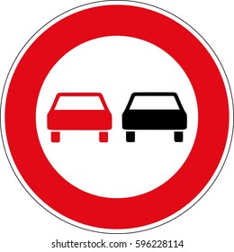 Overtaking ban for trackless vehicles of all types. Vector road sign Germany.