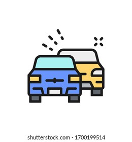 Overtaking, car traffic jam flat color line icon.