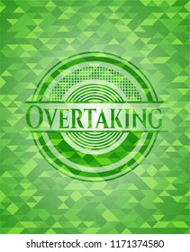 Overtaking green emblem. Mosaic background