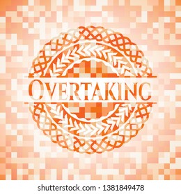 Overtaking orange mosaic emblem with background