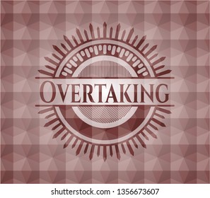 Overtaking red badge with geometric background. Seamless.