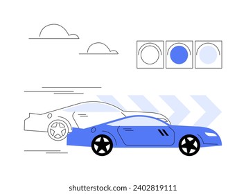 Overtaking a rival abstract concept vector illustration. Professional racer getting ahead a rival, motorsport competition, sport transport, touring car racing, vehicle battle abstract metaphor.