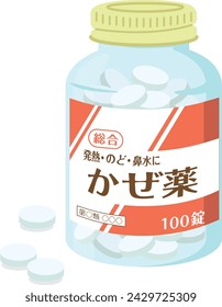Over-the-counter medicine_cold medicine tablets
In Japanese, it says “cold medicine,” “fever,” “runny nose,” and “general.”