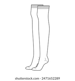 Over-the-knee Socks women shape Technical drawing silhouette. Fashion accessory clothing technical illustration stocking. Vector side view style, flat template CAD mockup sketch outline isolated