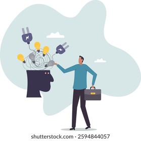 Overthinking, anxiety caused by thinking too much, lost in chaos decision, messed up process or confusion thought .business concept.flat character.