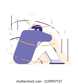 Overthinking. Anxiety and stress caused by thinking too much. Trouble in decision making, confusing thoughts. Hyperfixation, movement in a circle. Flat vector illustration