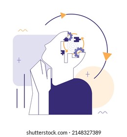 Overthinking. Anxiety And Stress Caused By Thinking Too Much. Trouble In Decision Making, Confusing Thoughts. Hyperfixation, Movement In A Circle. Flat Vector Illustration