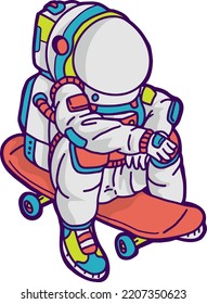 overthinking astronaut skateboarder vector illustration 