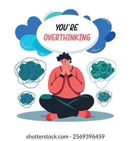 Overthinking character illustration in flat style 