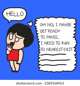 Overthinking Girl Feeling Panic While Having Any Conversations With Others. Physical Sympyoms Sign Of Too Much Racing Thoughts Anxiety Concept Card Character illustration