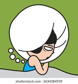An Overthinking Lady Struggle With Sleep On A Thought Concept Cartoon Character illustration