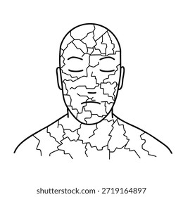 Conceito de estresse super pensante com pensamentos caóticos, linhas emaranhadas e ilustração de rabiscar da mente ansiosa