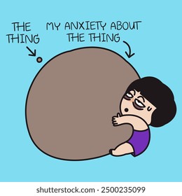 Overthinking Young Woman Worried So Much About Small Thing Concept Card Character illustration