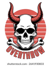 "Overthrow" Devil Horned Skull - Rebel Icon Graphic Design
