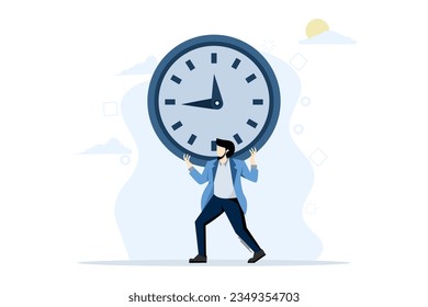 overtime concept of overworked or office worker, time management failure, freedom to spend time with family and loved ones, stressed entrepreneur salary worker carrying heavy burden long hours.