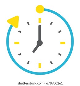 Overtime flat icon, business and clock, vector graphics, a colorful solid pattern on a white background, eps 10.