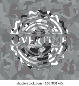 Overtime grey camo emblem. Vector Illustration.