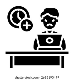 Overtime Icon Glyph Style Vector Illustration