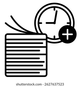 Ilustração do ícone de hora extra: pilha de documentos e relógio